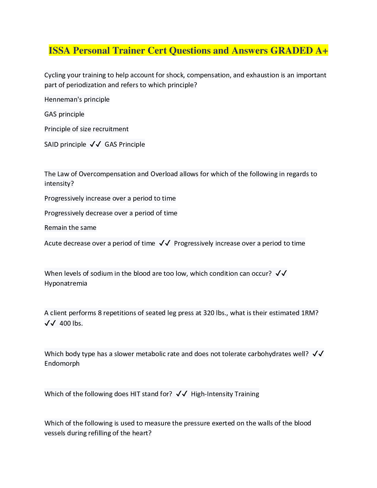 Preview image for ISSA Personal Trainer Cert Questions and Answers GRADED A+